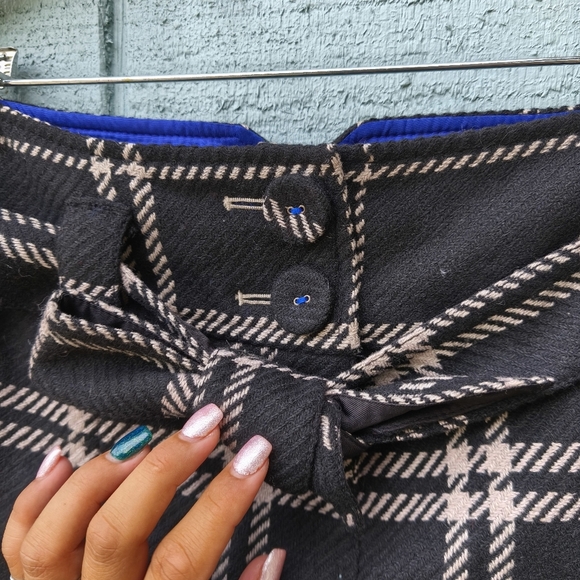 y2k American Eagle Plaid Wool Pleated Belted Mini Skirt sz 10 Black White - Picture 2 of 7